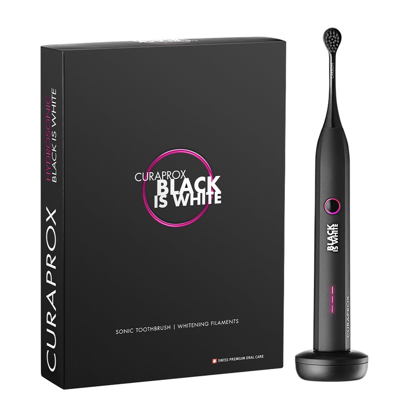 CURAPROX Hydrosonic Black Is White Electric Toothbrush for Adults with 3 Hydrosonic Cleaning Levels – Rechargeable - Image 1